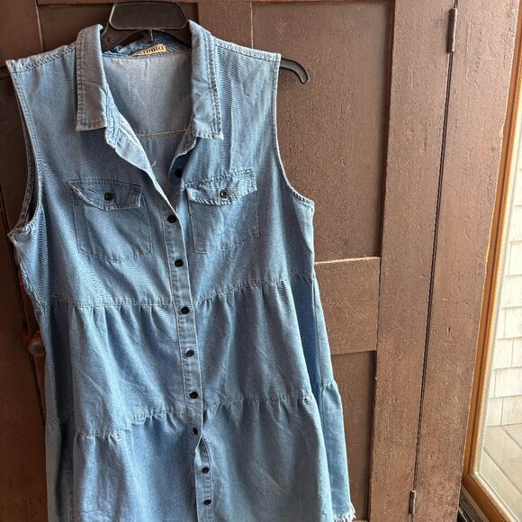 Sleeveless Women's Denim Dress Frayed Hem XL - Picture 1 of 2
